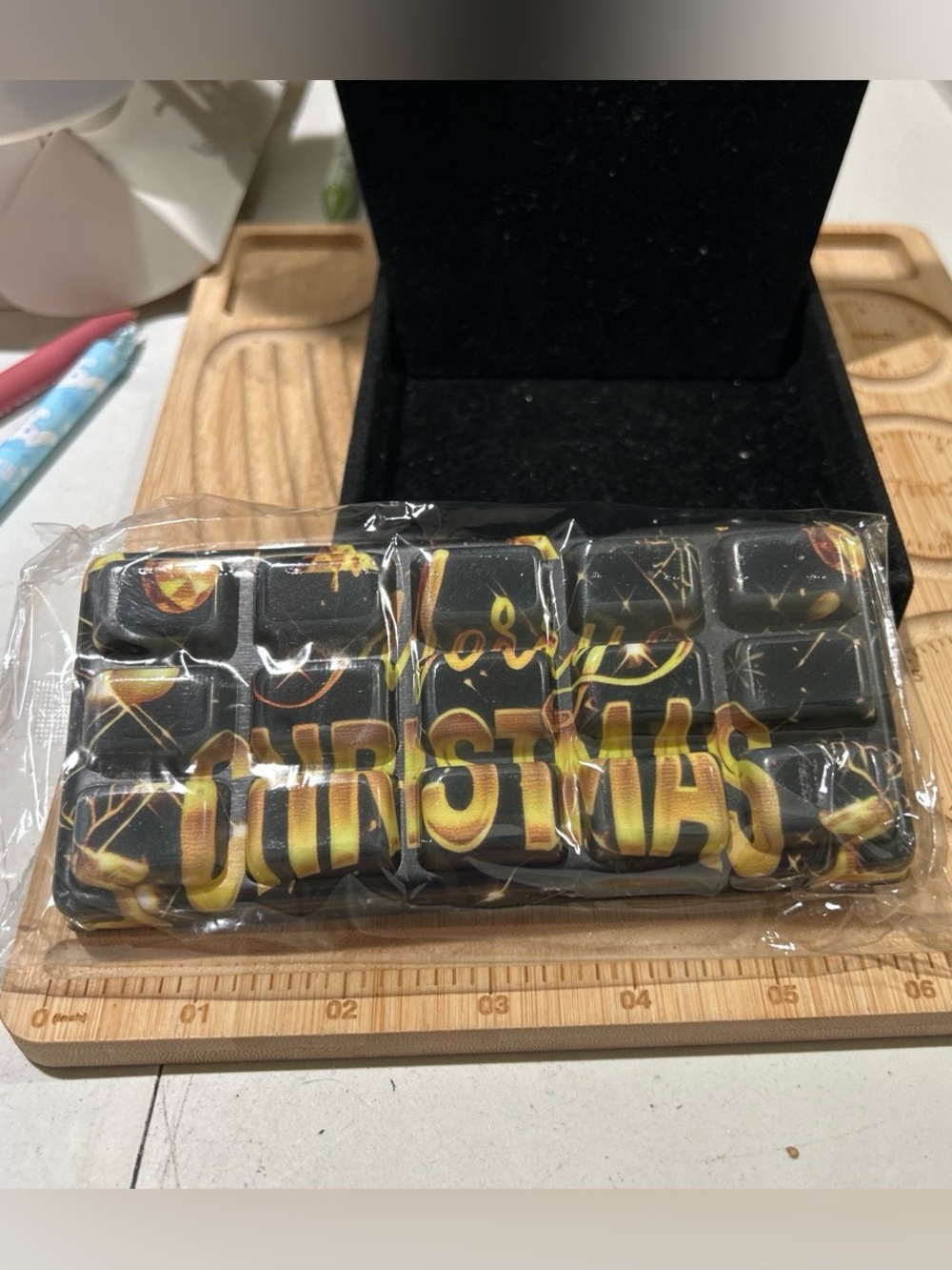 Christmas Themed Chocolate bar squishy- Black and Gold